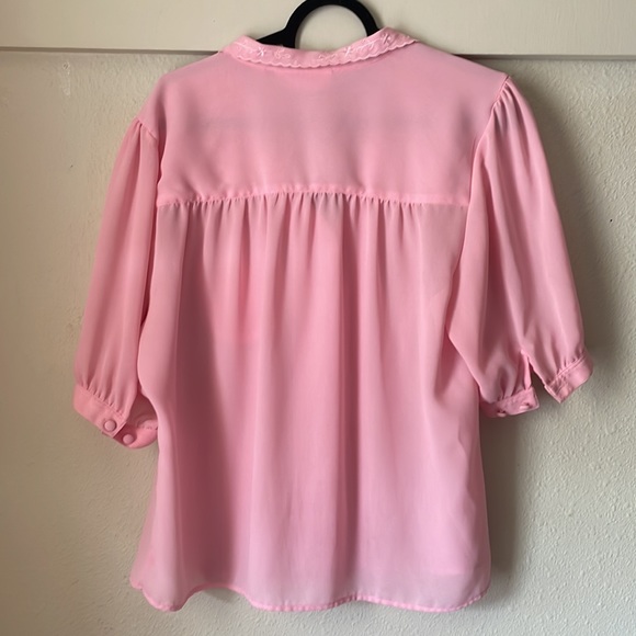 Vintage pink polyester button down short sleeve blouse by Josephine - Picture 7 of 7